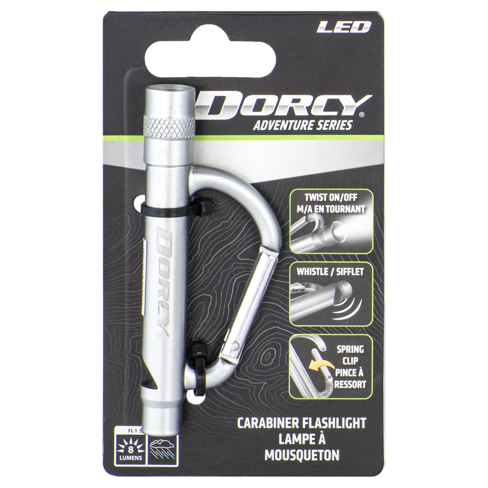 LINTERNA CARABINER FLASH LED 8LM GRIS# DR-41-3942