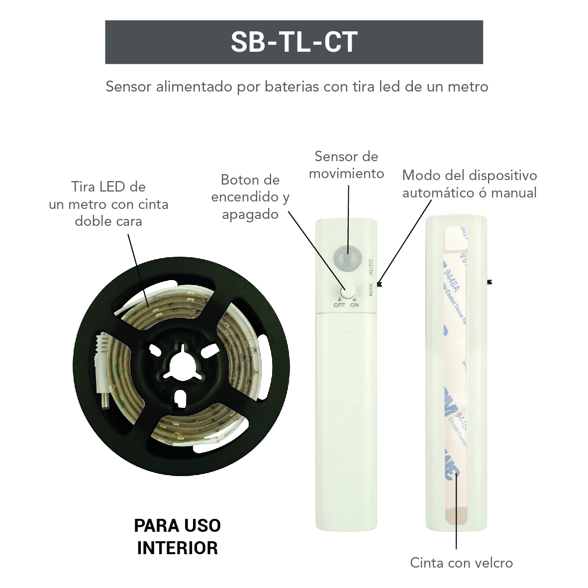 CINTA LED INTERIOR 1MT/2.4W/30K/IP20# SB-TL-CT