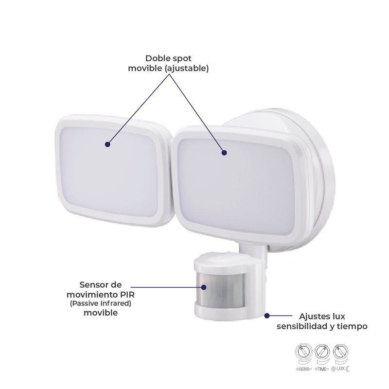 L.PARED C/SENSOR 2X10W/1800L/CCT/IP65 # TSM-007/LED-S