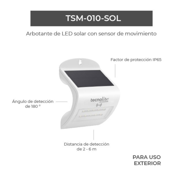 L.PARED SOLAR C/SENSOR 3W/250LM/30K/IP65 #TSM-010-SOL