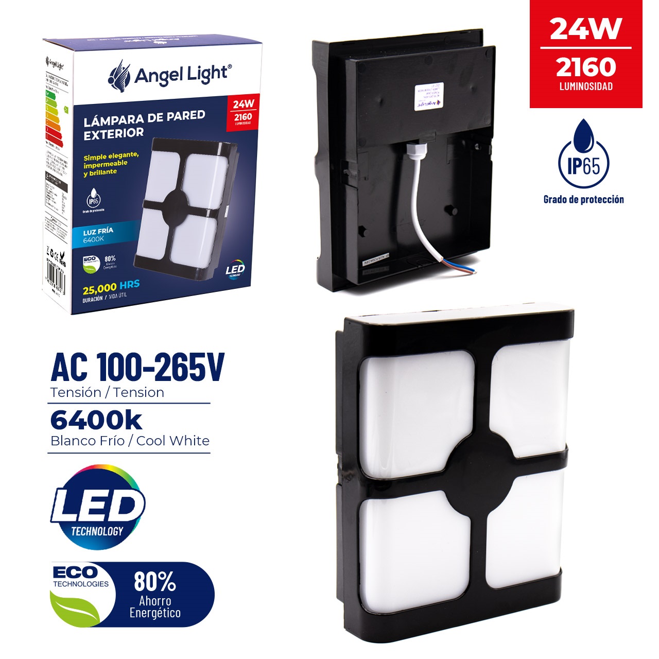 APLIQUE PARED LED 24W/2160LM/65K IP65 # A105-FCS04-24W