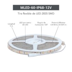 CINTA LED 5METROS 12V/24W/1820LM/30K/IP68 #MLED-60-IP68-12V/BC