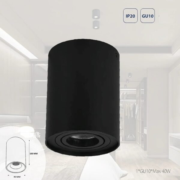 L.TECHO CILINDRO PLASTICO 1XGU10  BK # DWL-02-PBK-Z