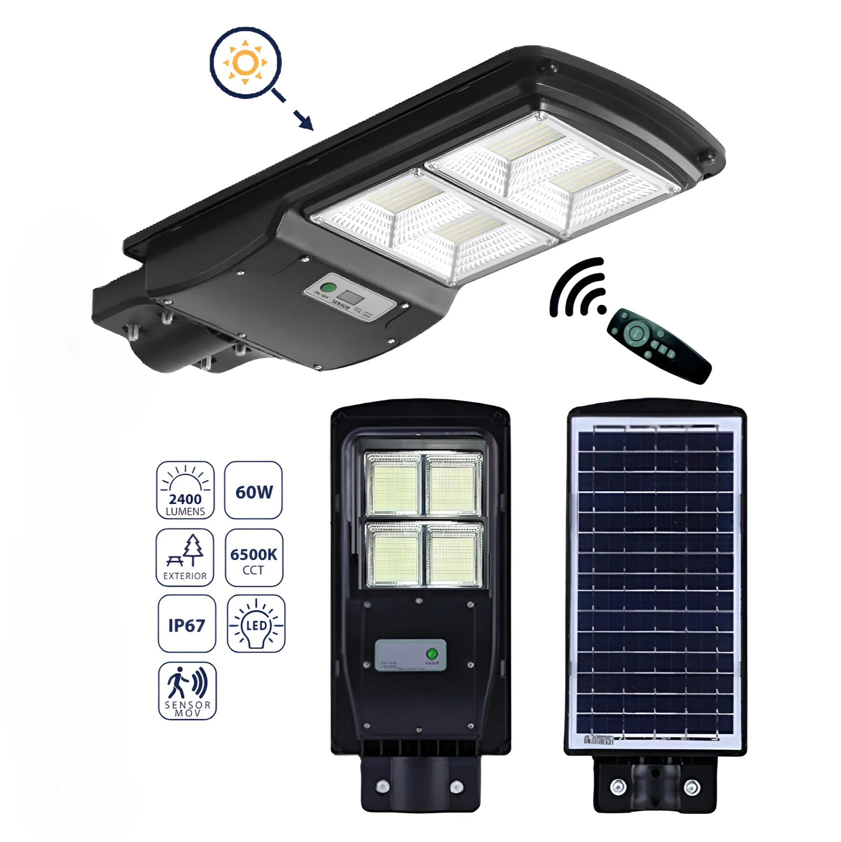 L.SOLAR 60W/2400LM/65K IP67 CARGA 8HRS/DESCARGA 18HRS# SOL-01-60W-65K-Z