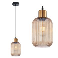 L.COLGANTE 1XE27 14X100CM AMBAR/BR #DI-609-AM-Z